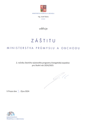 Certifikát záštity MPO