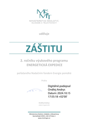 Certifikát záštity MŠMT 2024