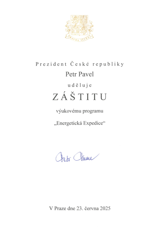 Certifikát záštity prezidenta České republiky